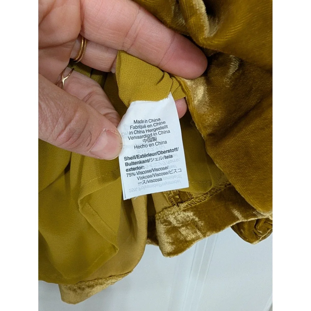 J Crew Velvet Wrap Peplum Top Mustard Yellow Long Sleeve women's 4 tall *no belt